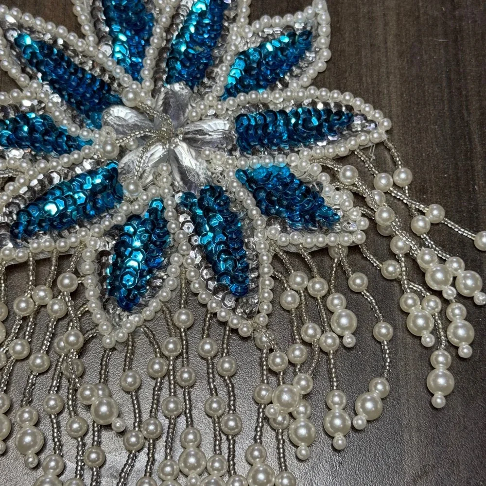 Sequin Flower Applique Beaded Pearl Fringe Embellishment DIY‎ Craft